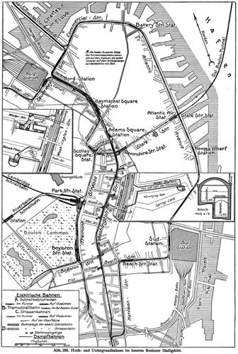 Abb. 256. Hoch- und Untergrundbahnen im inneren Bostoner Stadtgebiet.
